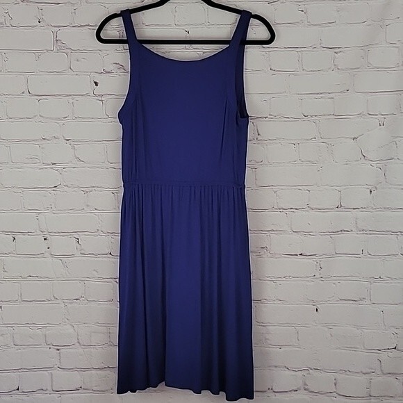 Loft Blue Jersey Knit Sleeveless Dress with Elasticized Waist. Size Small. NWT - Picture 4 of 9